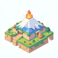 AI generated Isometric 3D Volcano on Island Icon Clip Art Sticker Decoration Simple Background photo