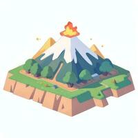 AI generated Isometric 3D Volcano on Island Icon Clip Art Sticker Decoration Simple Background photo