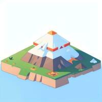 AI generated Isometric 3D Volcano on Island Icon Clip Art Sticker Decoration Simple Background photo