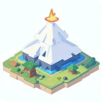 AI generated Isometric 3D Volcano on Island Icon Clip Art Sticker Decoration Simple Background photo