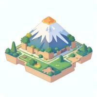 AI generated Isometric 3D Volcano on Island Icon Clip Art Sticker Decoration Simple Background photo