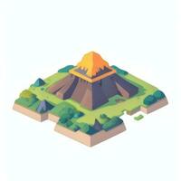 AI generated Isometric 3D Volcano on Island Icon Clip Art Sticker Decoration Simple Background photo