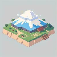 AI generated Isometric 3D Volcano on Island Icon Clip Art Sticker Decoration Simple Background photo