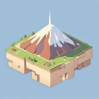 AI generated Isometric 3D Volcano on Island Icon Clip Art Sticker Decoration Simple Background photo