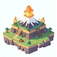 AI generated Isometric 3D Volcano on Island Icon Clip Art Sticker Decoration Simple Background photo