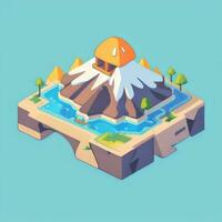 AI generated Isometric 3D Volcano on Island Icon Clip Art Sticker Decoration Simple Background photo