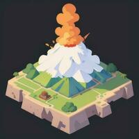 AI generated Isometric 3D Volcano on Island Icon Clip Art Sticker Decoration Simple Background photo