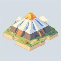 AI generated Isometric 3D Volcano on Island Icon Clip Art Sticker Decoration Simple Background photo