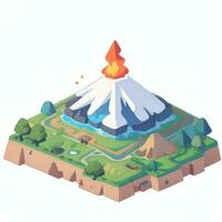 AI generated Isometric 3D Volcano on Island Icon Clip Art Sticker Decoration Simple Background photo