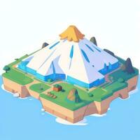 AI generated Isometric 3D Volcano on Island Icon Clip Art Sticker Decoration Simple Background photo