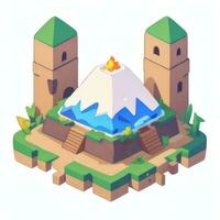 AI generated Isometric 3D Volcano on Island Icon Clip Art Sticker Decoration Simple Background photo