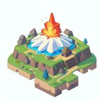AI generated Isometric 3D Volcano on Island Icon Clip Art Sticker Decoration Simple Background photo