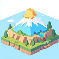 AI generated Isometric 3D Volcano on Island Icon Clip Art Sticker Decoration Simple Background photo