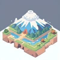 AI generated Isometric 3D Volcano on Island Icon Clip Art Sticker Decoration Simple Background photo