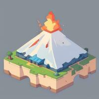 AI generated Isometric 3D Volcano on Island Icon Clip Art Sticker Decoration Simple Background photo