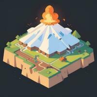 AI generated Isometric 3D Volcano on Island Icon Clip Art Sticker Decoration Simple Background photo