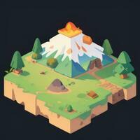 AI generated Isometric 3D Volcano on Island Icon Clip Art Sticker Decoration Simple Background photo