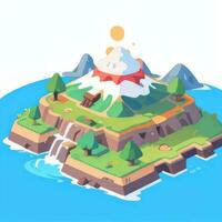 AI generated Isometric 3D Volcano on Island Icon Clip Art Sticker Decoration Simple Background photo