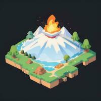 AI generated Isometric 3D Volcano on Island Icon Clip Art Sticker Decoration Simple Background photo