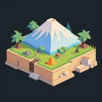 AI generated Isometric 3D Volcano on Island Icon Clip Art Sticker Decoration Simple Background photo