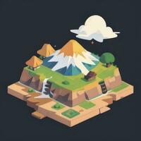 AI generated Isometric 3D Volcano on Island Icon Clip Art Sticker Decoration Simple Background photo