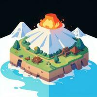 AI generated Isometric 3D Volcano on Island Icon Clip Art Sticker Decoration Simple Background photo