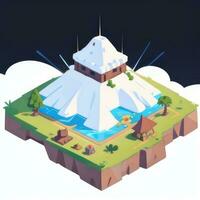 AI generated Isometric 3D Volcano on Island Icon Clip Art Sticker Decoration Simple Background photo