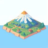 AI generated Isometric 3D Volcano on Island Icon Clip Art Sticker Decoration Simple Background photo
