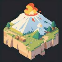 AI generated Isometric 3D Volcano on Island Icon Clip Art Sticker Decoration Simple Background photo