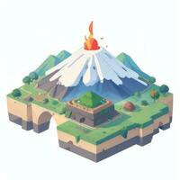 AI generated Isometric 3D Volcano on Island Icon Clip Art Sticker Decoration Simple Background photo
