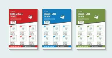 Flyer design template vector set for product sale promotion in A4 paper size