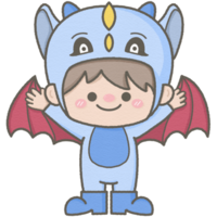 Cute boy wearing light blue dragon costume png