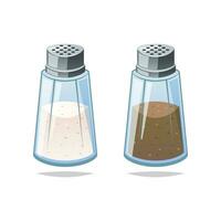 Salt and pepper shakers vector. Transparent glass shaker with metal cap isolated on white background. vector