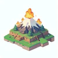 AI generated Isometric 3D Volcano on Island Icon Clip Art Sticker Decoration Simple Background photo