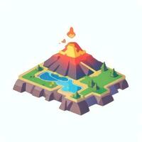 ai generado isométrica 3d volcán en isla icono acortar Arte pegatina decoración sencillo antecedentes foto