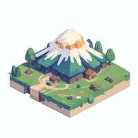 AI generated Isometric 3D Volcano on Island Icon Clip Art Sticker Decoration Simple Background photo