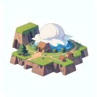 AI generated Isometric 3D Volcano on Island Icon Clip Art Sticker Decoration Simple Background photo