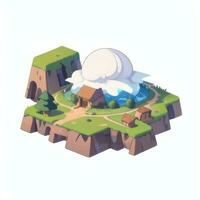 AI generated Isometric 3D Volcano on Island Icon Clip Art Sticker Decoration Simple Background photo