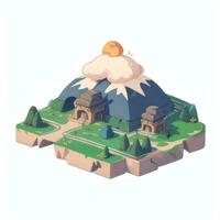 AI generated Isometric 3D Volcano on Island Icon Clip Art Sticker Decoration Simple Background photo