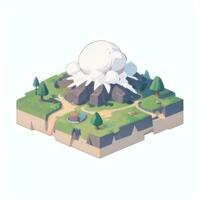 AI generated Isometric 3D Volcano on Island Icon Clip Art Sticker Decoration Simple Background photo