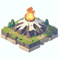 AI generated Isometric 3D Volcano on Island Icon Clip Art Sticker Decoration Simple Background photo