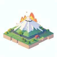 AI generated Isometric 3D Volcano on Island Icon Clip Art Sticker Decoration Simple Background photo