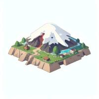 AI generated Isometric 3D Volcano on Island Icon Clip Art Sticker Decoration Simple Background photo