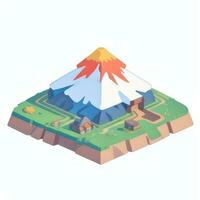 AI generated Isometric 3D Volcano on Island Icon Clip Art Sticker Decoration Simple Background photo