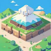 AI generated Isometric 3D Volcano on Island Icon Clip Art Sticker Decoration Simple Background photo