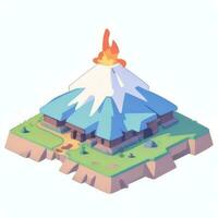 AI generated Isometric 3D Volcano on Island Icon Clip Art Sticker Decoration Simple Background photo