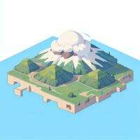 AI generated Isometric 3D Volcano on Island Icon Clip Art Sticker Decoration Simple Background photo