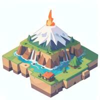 AI generated Isometric 3D Volcano on Island Icon Clip Art Sticker Decoration Simple Background photo