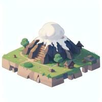 AI generated Isometric 3D Volcano on Island Icon Clip Art Sticker Decoration Simple Background photo