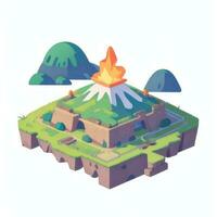 AI generated Isometric 3D Volcano on Island Icon Clip Art Sticker Decoration Simple Background photo